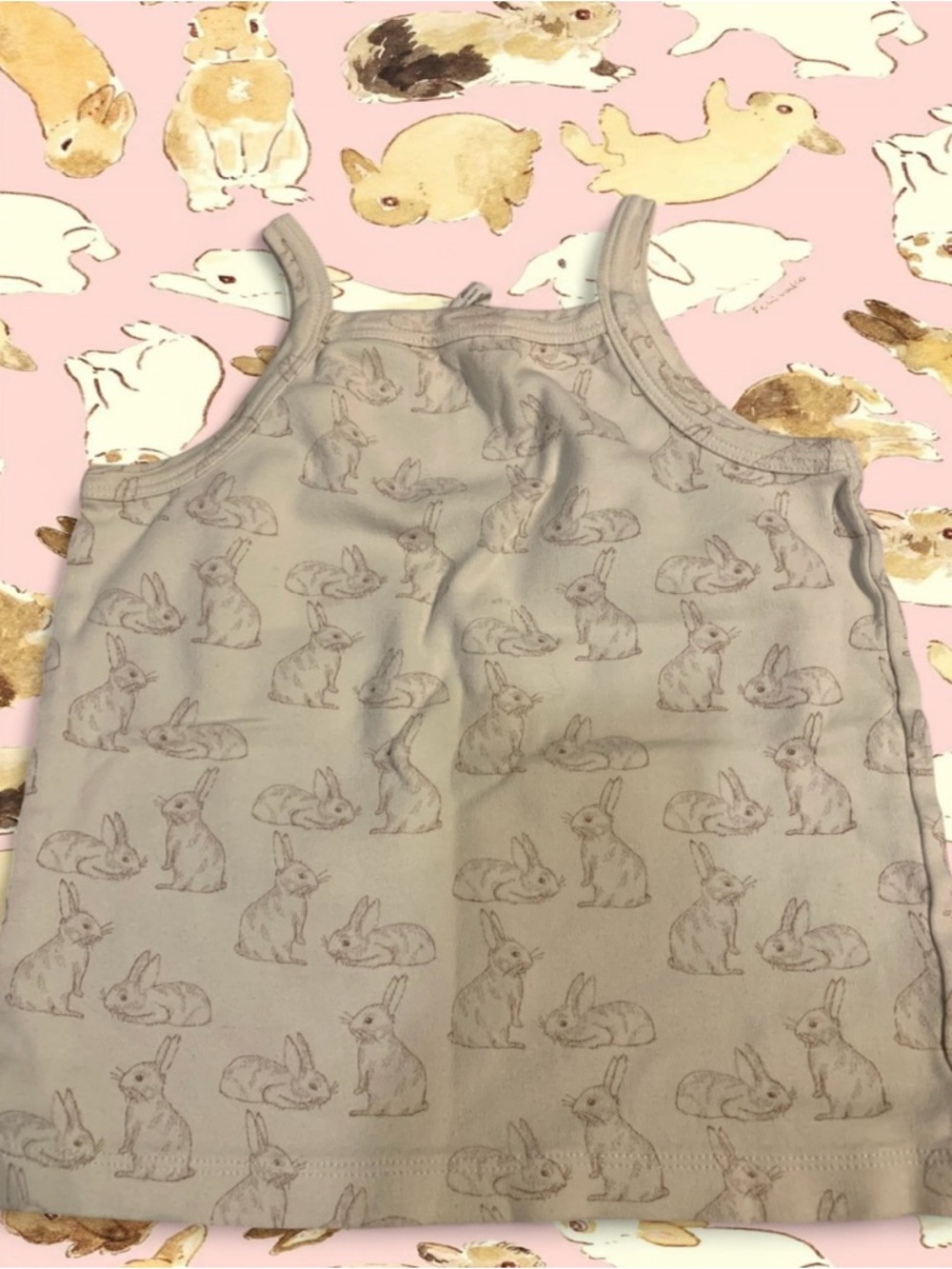 Kate Quinn Girls' Beige Bunny Print Tank Top